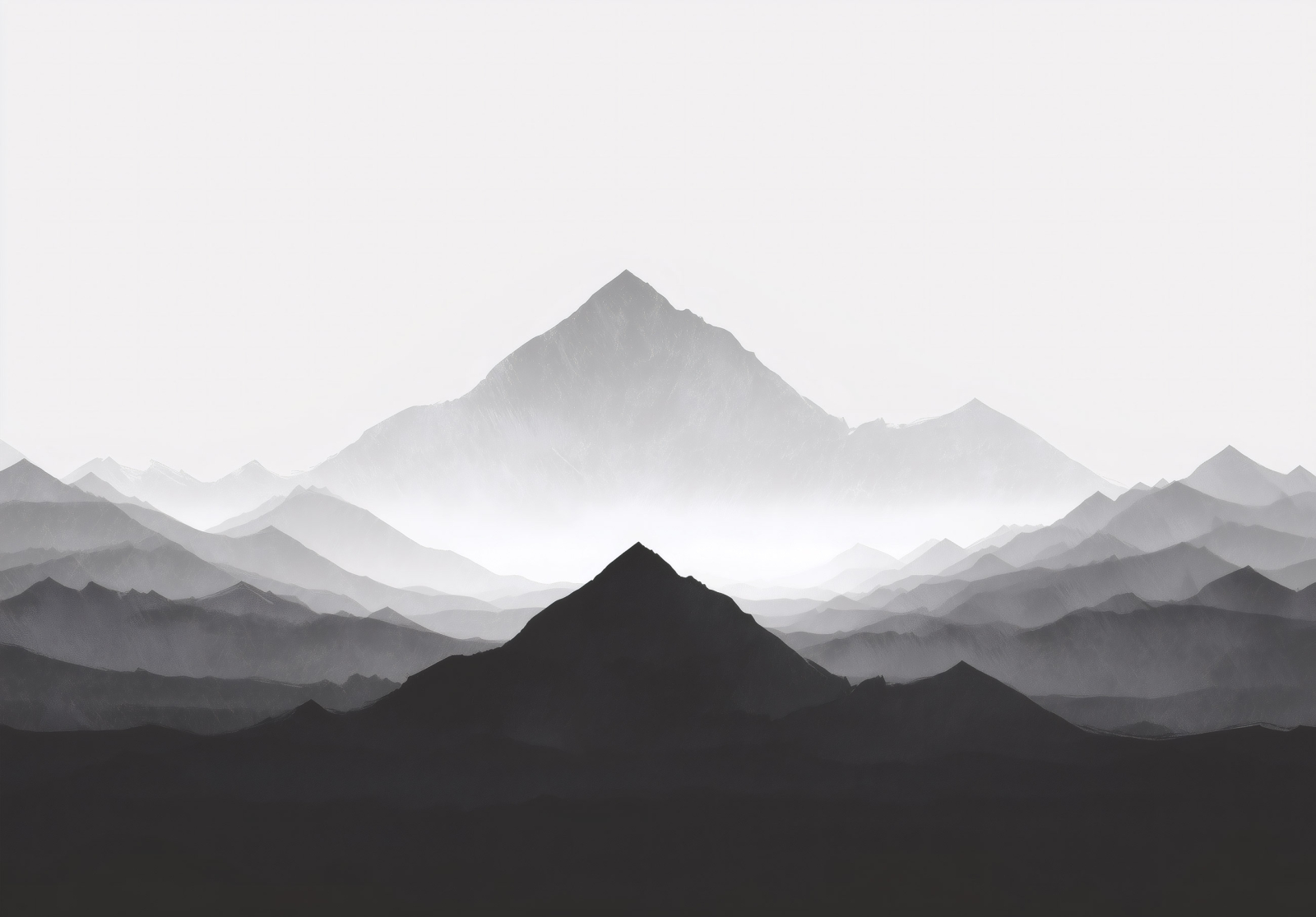 Фототапет Мъгливи планини – минималистичен черно-бял пейзаж